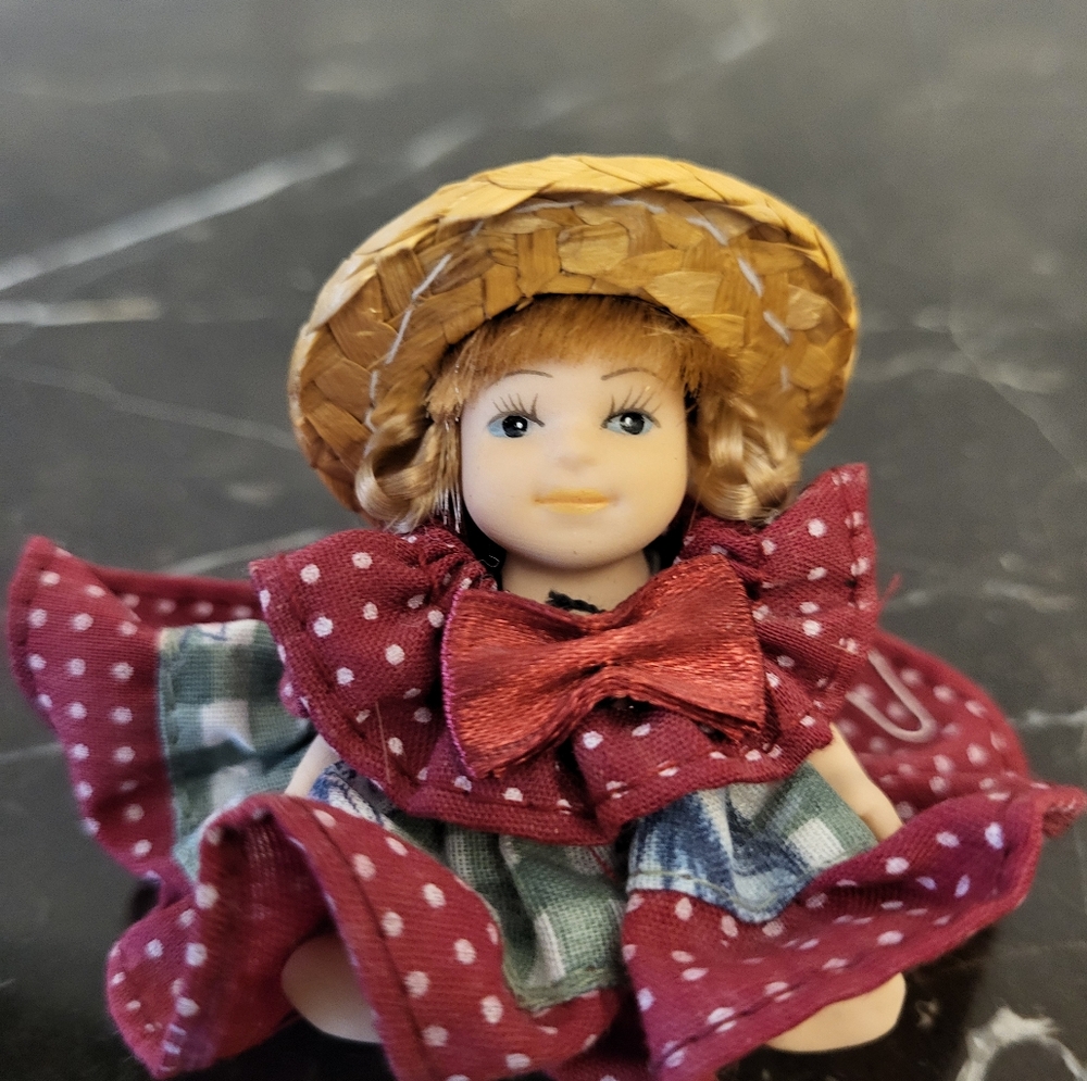 Vintage Doll with Red Polka Dot Dress and Straw Hat